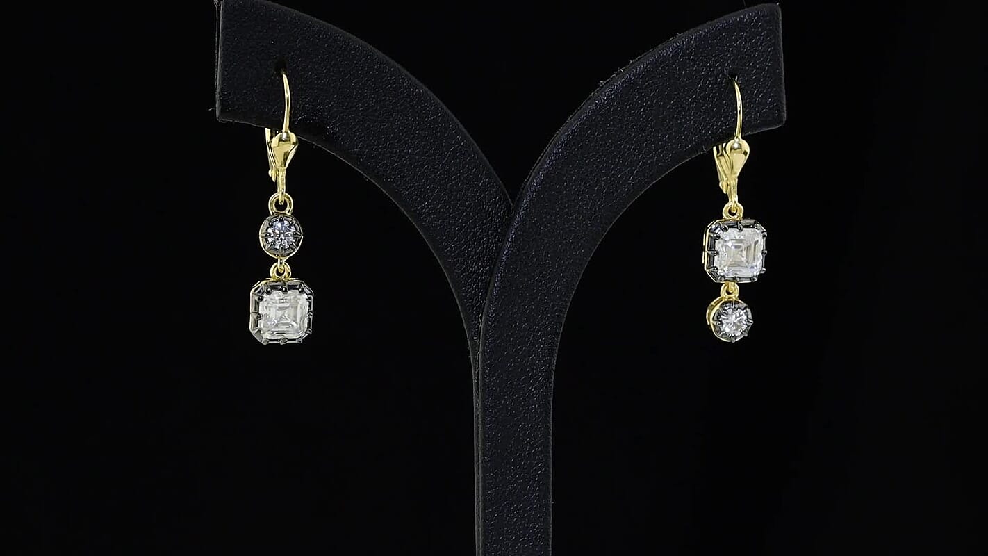 D''Joy Asscher Cut Moissanite 2.75 ctw Earrings in 18K Vermeil Yellow Gold Over Sterling Silver