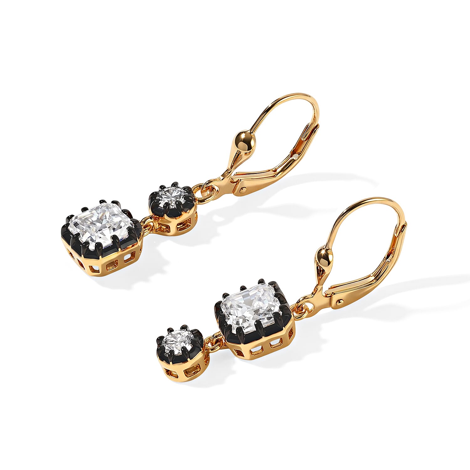 D'Joy Asscher Cut Moissanite 2.75 ctw Earrings in Black E-coat and 18K Vermeil Yellow Gold Over Sterling Silver