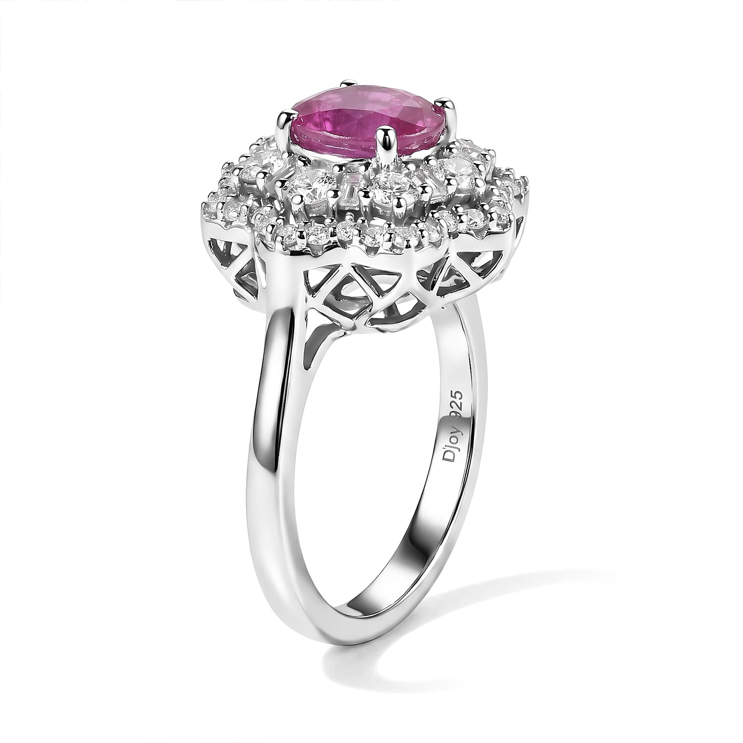 Certified and Appraised D'Joy Premium Royal Ruby and Moissanite 2.60 ctw Ring in Rhodium Over Sterling Silver (Size 10.0)
