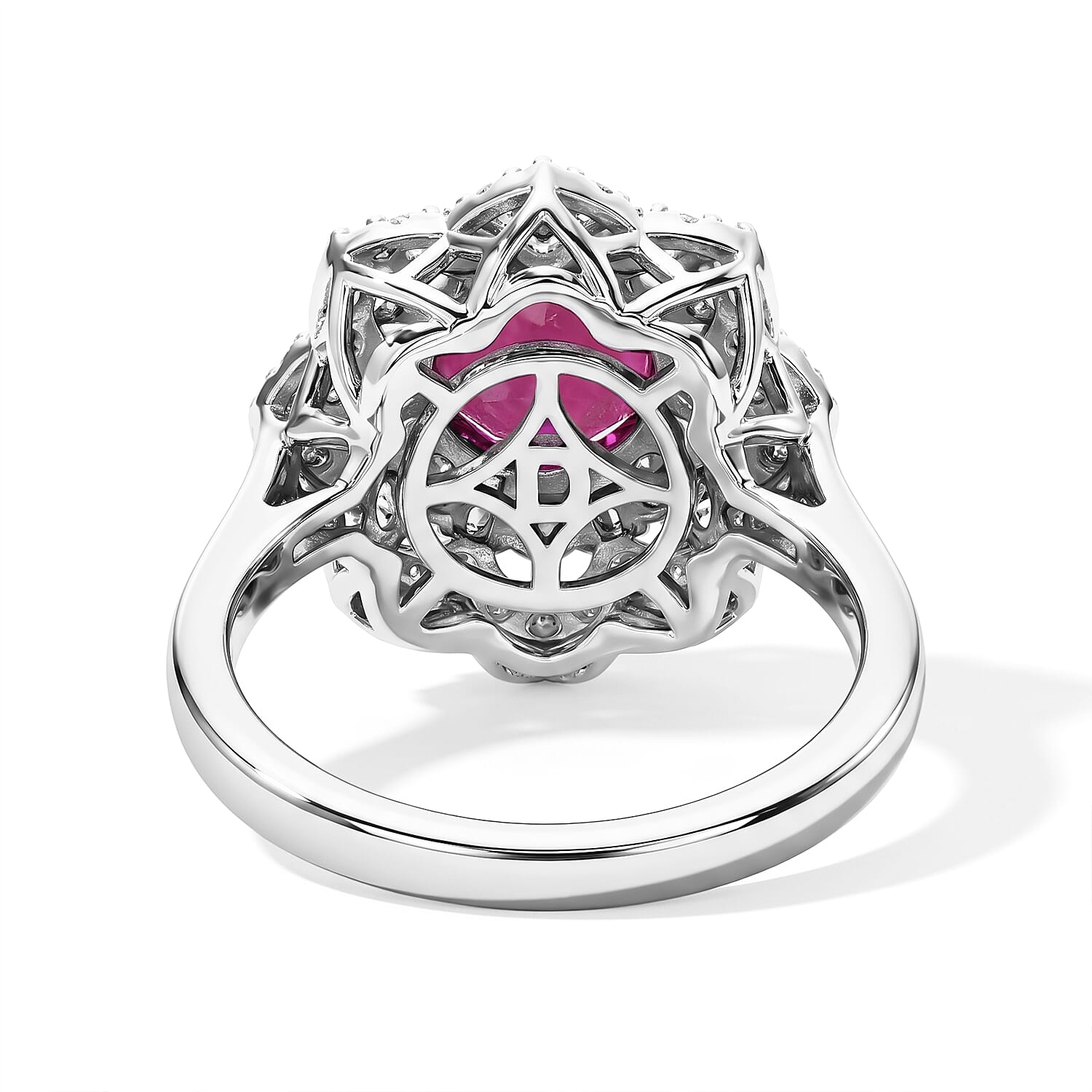 Certified and Appraised D'Joy Premium Royal Ruby and Moissanite 2.60 ctw Ring in Rhodium Over Sterling Silver (Size 10.0)