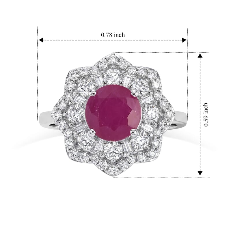 Certified and Appraised D'Joy Premium Royal Ruby and Moissanite 2.60 ctw Ring in Rhodium Over Sterling Silver (Size 10.0)