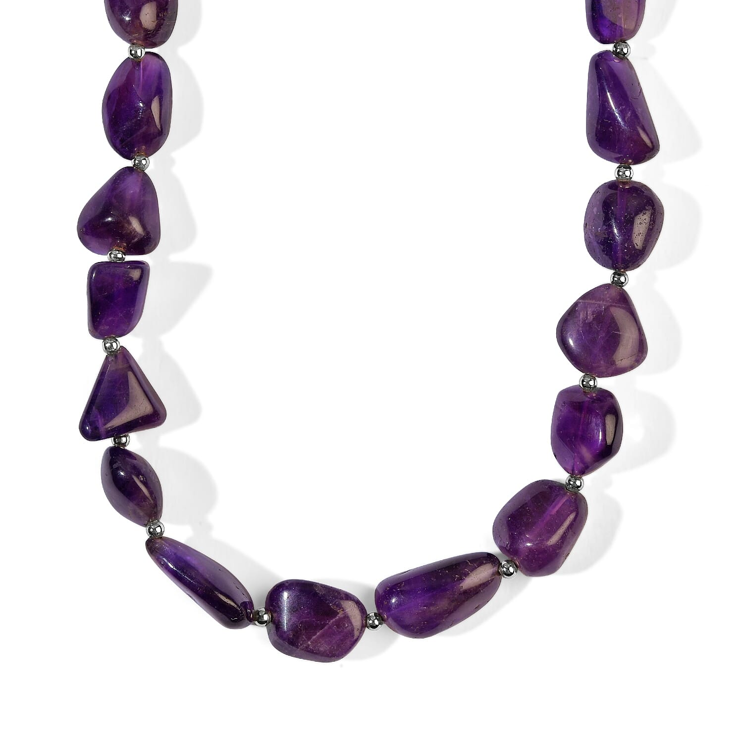 EverTrue African Amethyst 290.00 ctw Beaded Necklace in Platinum Bond 20 Inches
