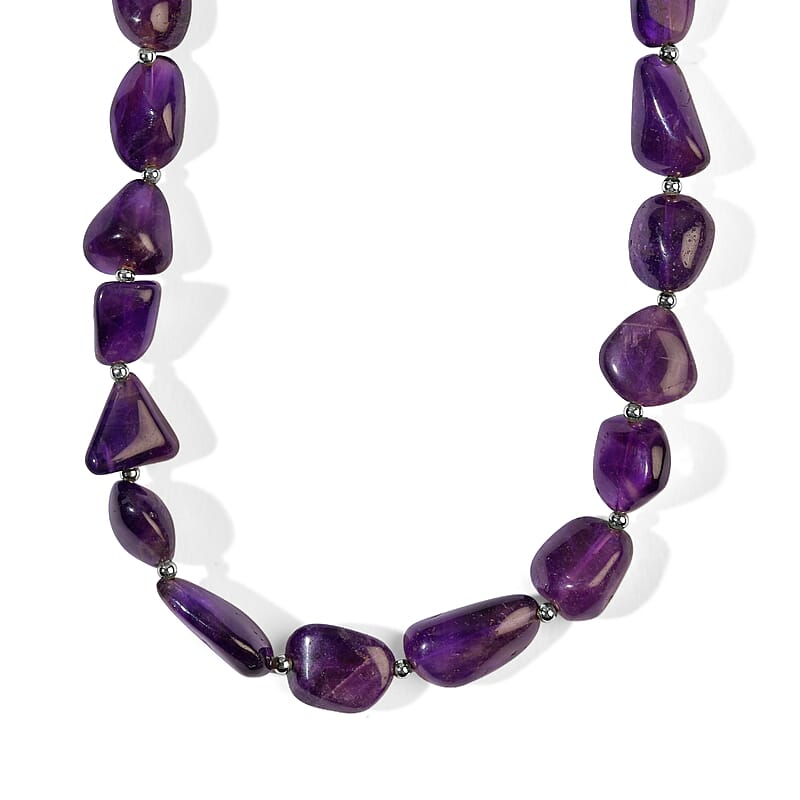 EverTrue African Amethyst 290.00 ctw Beaded Necklace in Platinum Bond 20 Inches