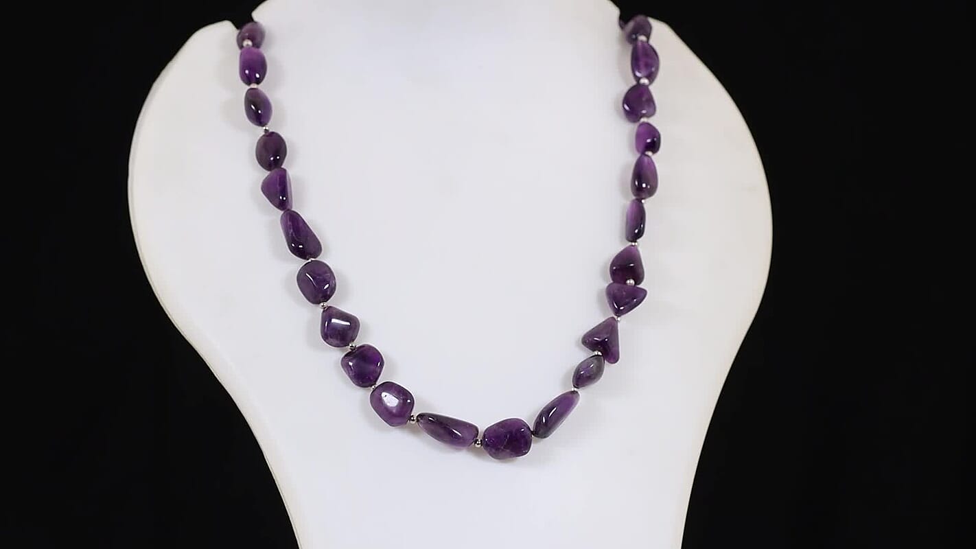 EverTrue African Amethyst Beaded Necklace (20 Inches) in Platinum Bond 290.00 ctw