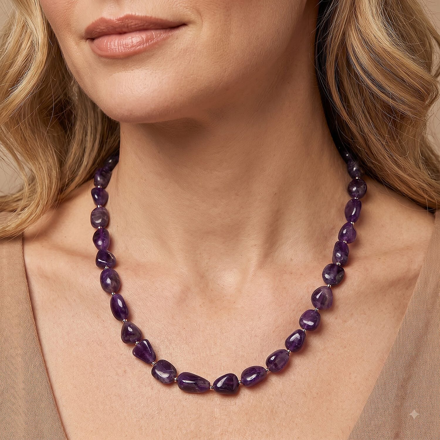 EverTrue African Amethyst 290.00 ctw Beaded Necklace in Platinum Bond 20 Inches
