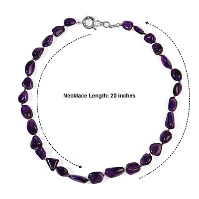 EverTrue African Amethyst 290.00 ctw Beaded Necklace in Platinum Bond 20 Inches