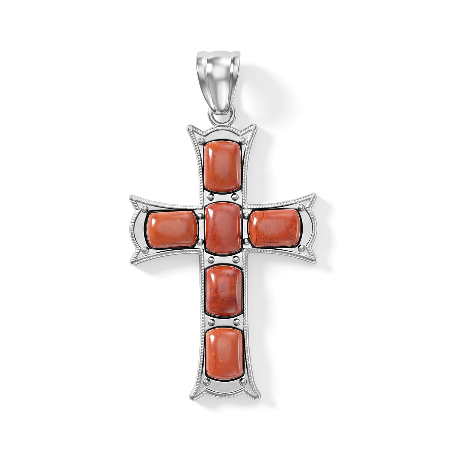 Red Jasper 28.00 ctw Taper Point Cross Pendant in Silvertone