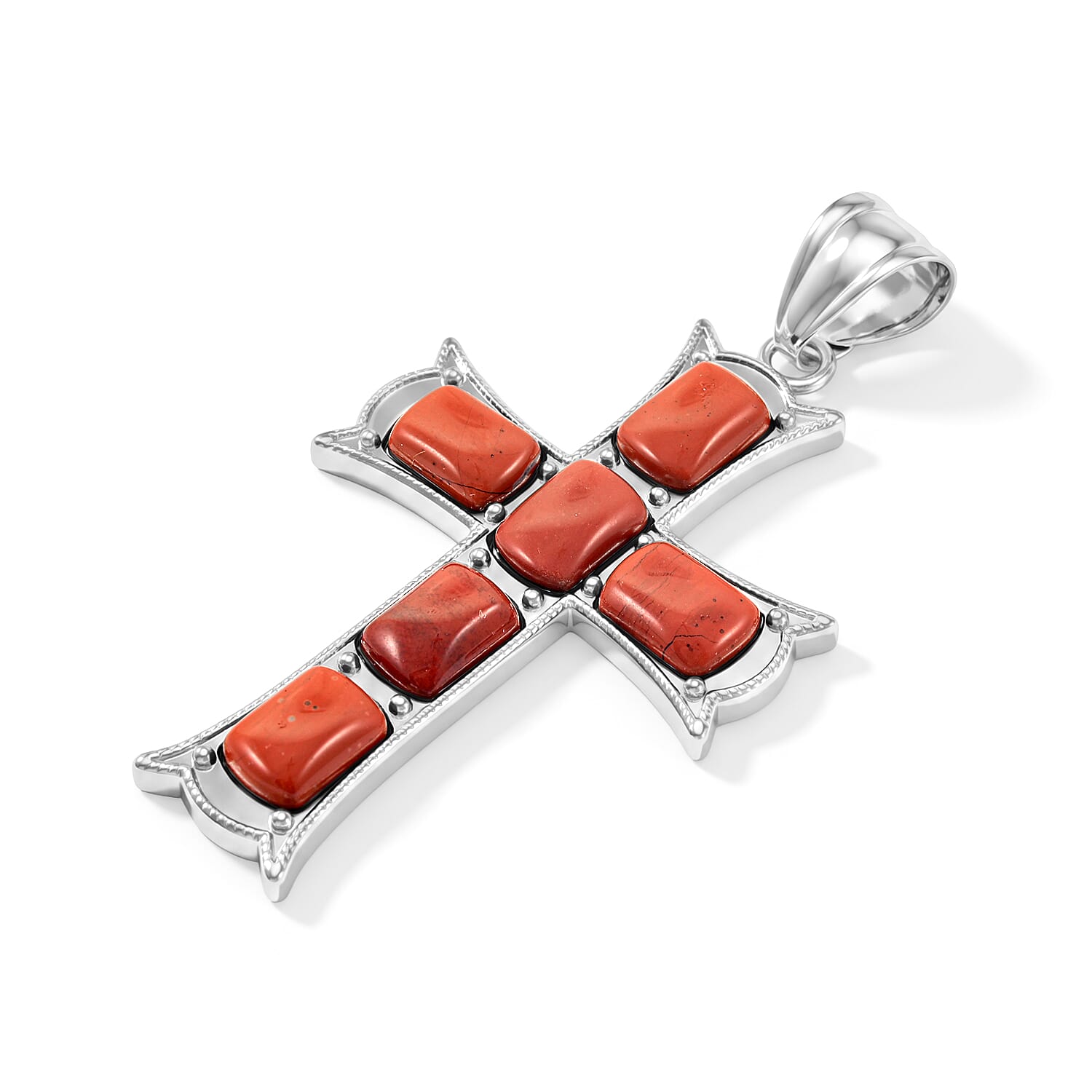 Red Jasper 28.00 ctw Taper Point Cross Pendant in Silvertone