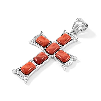 Red Jasper 28.00 ctw Taper Point Cross Pendant in Silvertone