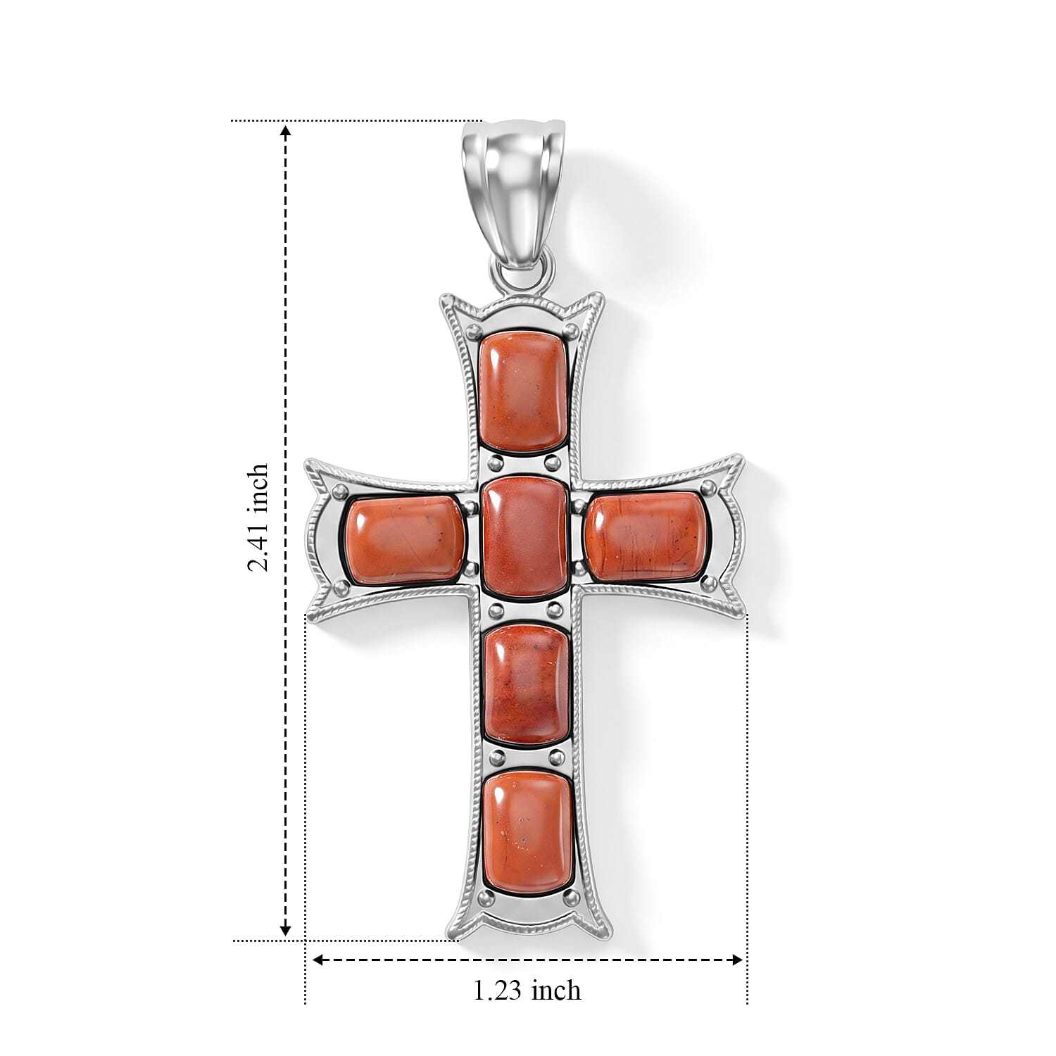 Red Jasper 28.00 ctw Taper Point Cross Pendant in Silvertone