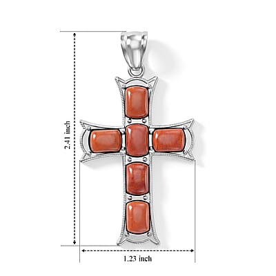 Red Jasper 28.00 ctw Taper Point Cross Pendant in Silvertone