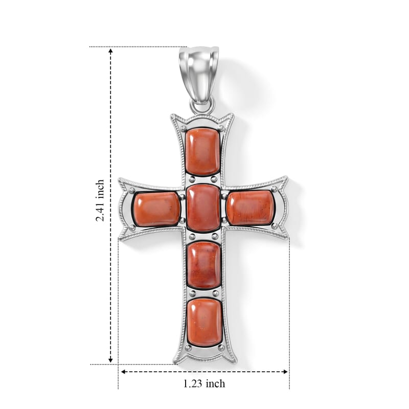 Red Jasper 28.00 ctw Taper Point Cross Pendant in Silvertone