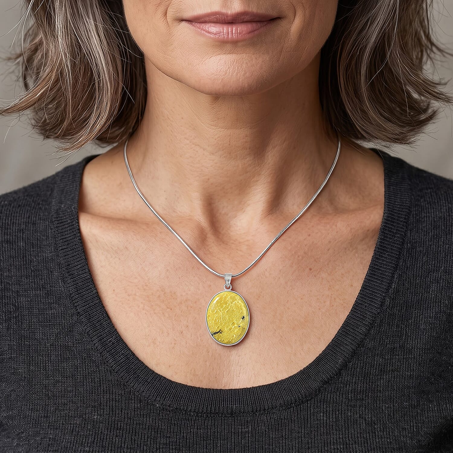 Yellow Turquoise 50.00 ctw Oval Pendant in Silvertone