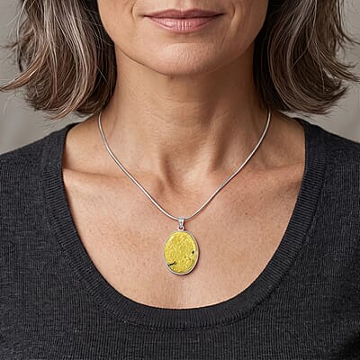 Yellow Turquoise 50.00 ctw Oval Pendant in Silvertone