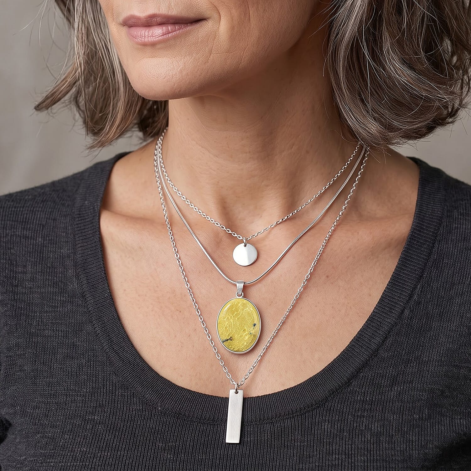 Yellow Turquoise 50.00 ctw Oval Pendant in Silvertone
