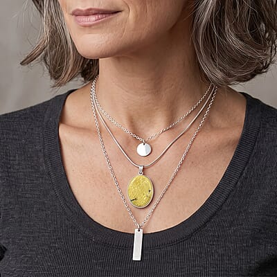Yellow Turquoise 50.00 ctw Oval Pendant in Silvertone