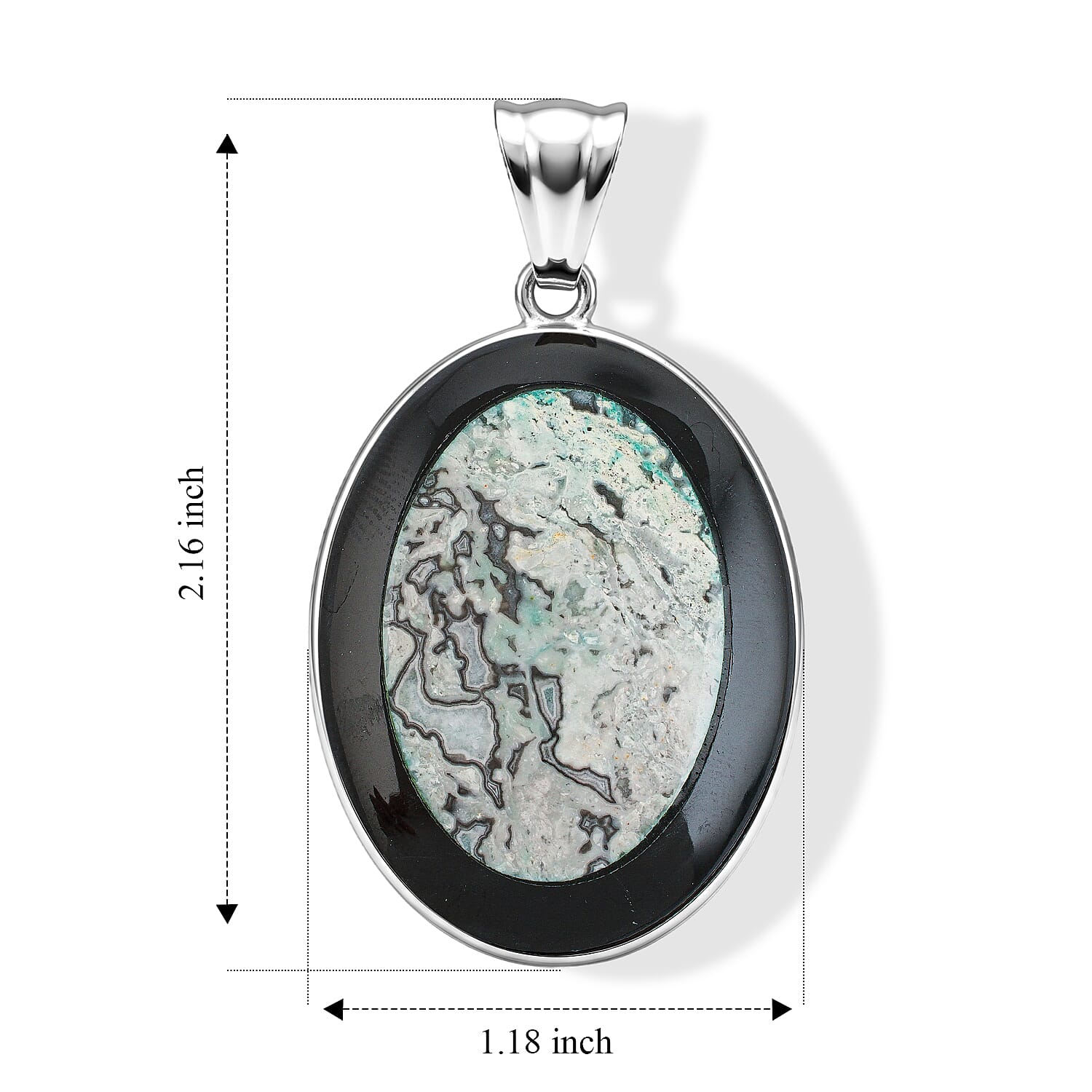 Green Laguna Lace Agate and Blackstone 50.50 ctw Pendant in Silvertone