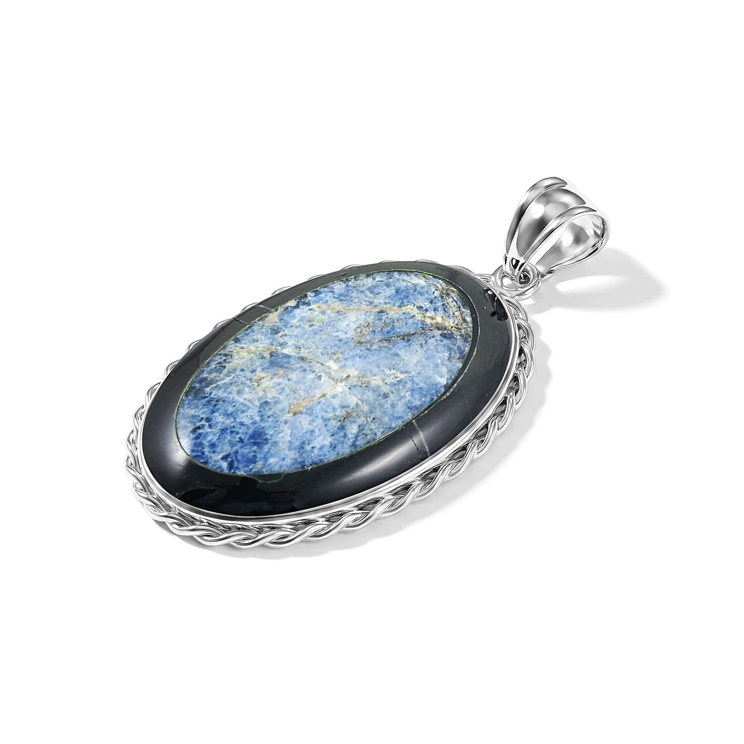 Sodalite and Blackstone 50.50 ctw Pendant in Silvertone