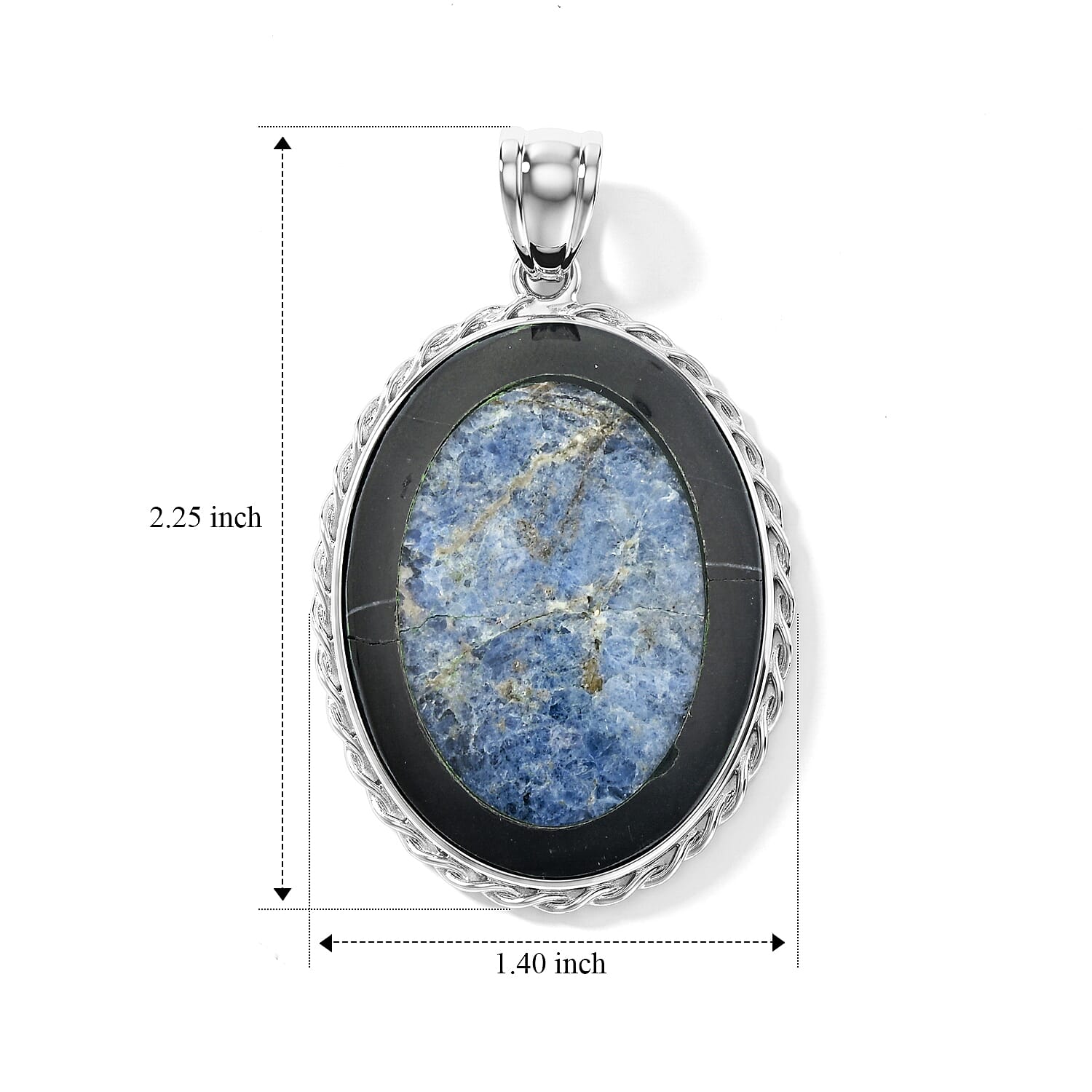 Sodalite and Blackstone 50.50 ctw Pendant in Silvertone
