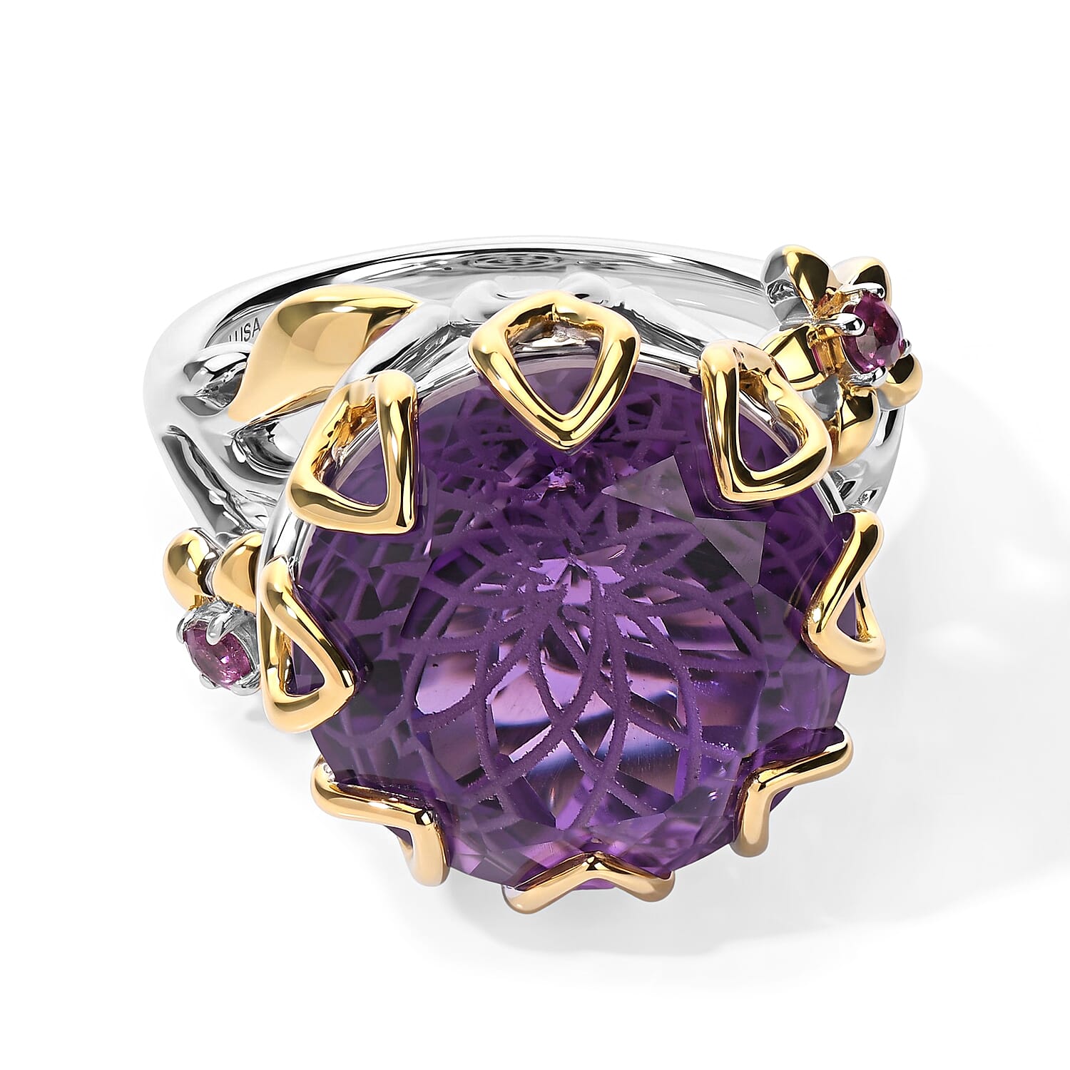 GP African Amethyst, Orissa Rhodolite Garnet Ring in 18K Vermeil YG and Rhodium Over Sterling Silver (Size 10.0) 14.15 ctw