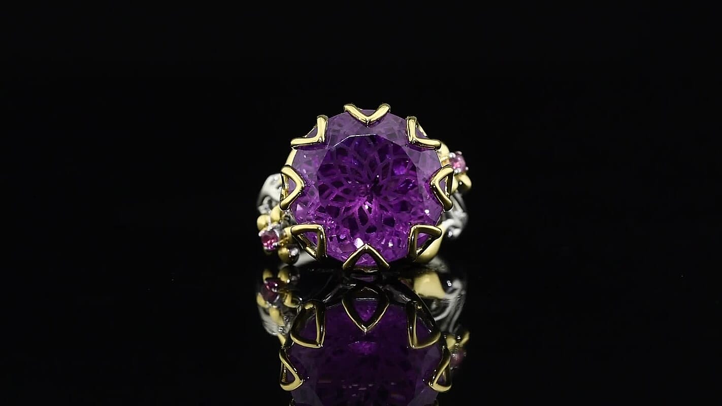 GP African Amethyst, Orissa Rhodolite Garnet Ring in 18K Vermeil YG and Rhodium Over Sterling Silver (Size 10.0) 14.15 ctw