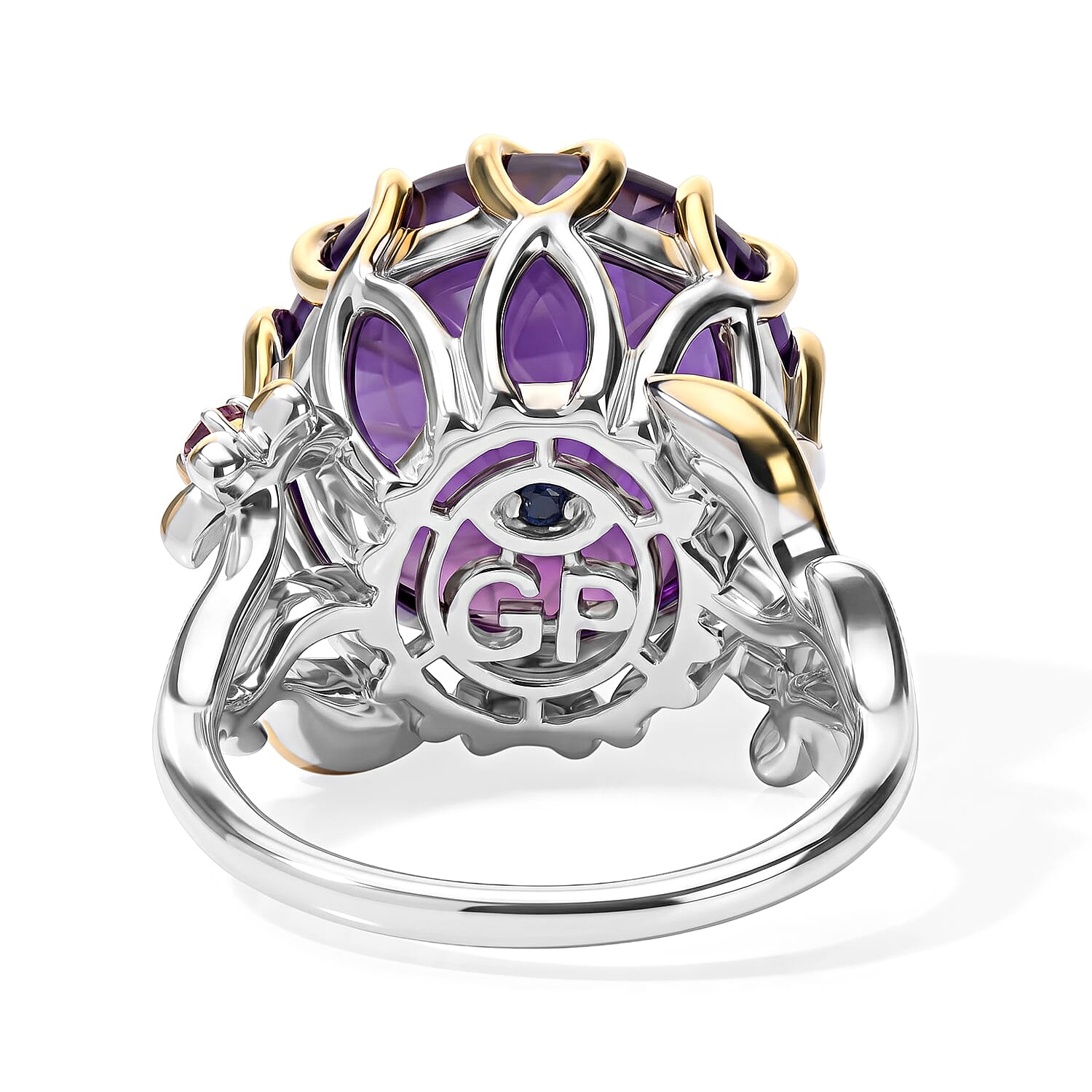 GP Italian Garden Collection African Amethyst and Orissa Rhodolite Garnet 11.65 ctw Ring in 18K Vermeil YG and Rhodium Over Sterling Silver (Size 6.0)
