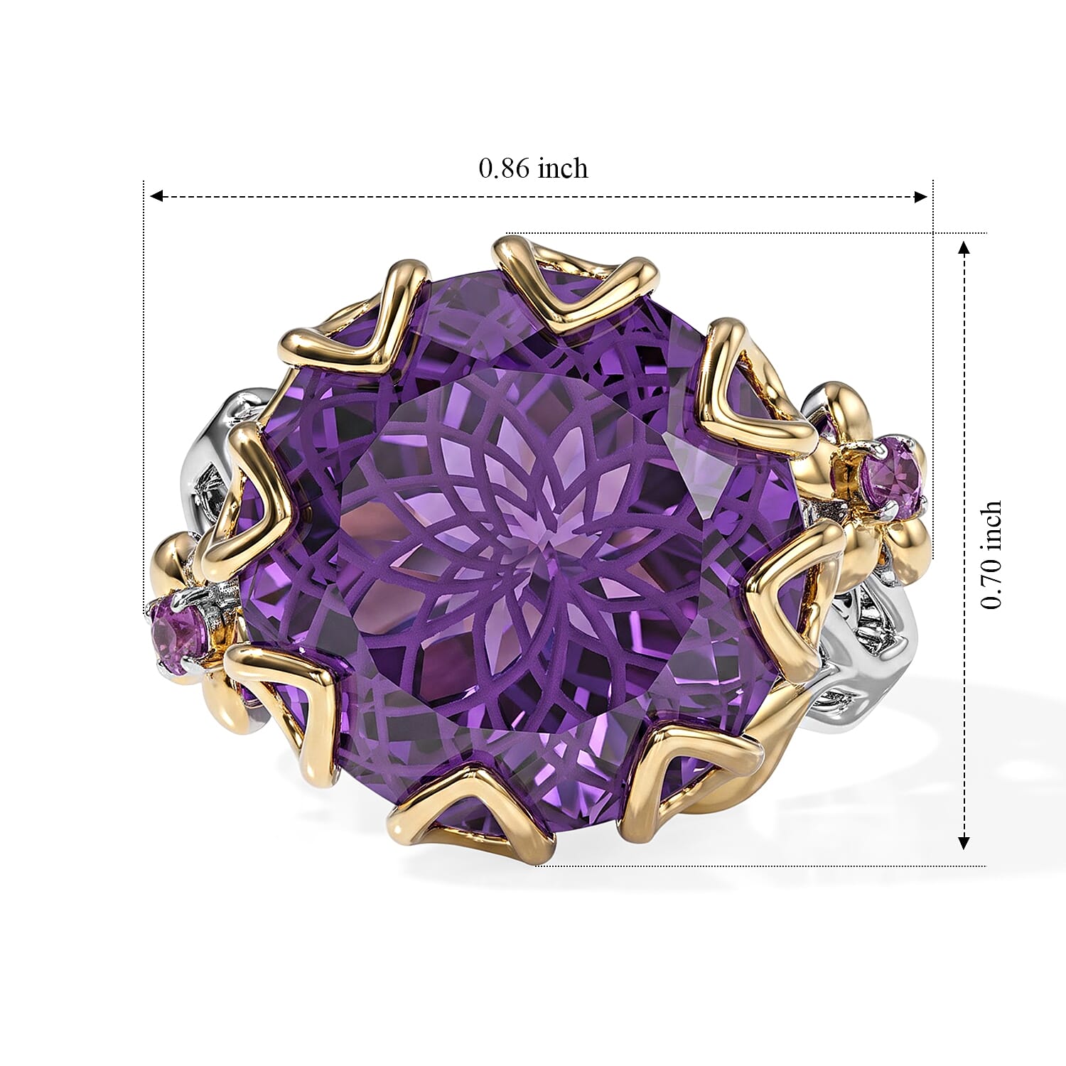 GP Italian Garden Collection African Amethyst and Orissa Rhodolite Garnet 11.65 ctw Ring in 18K Vermeil YG and Rhodium Over Sterling Silver (Size 6.0)