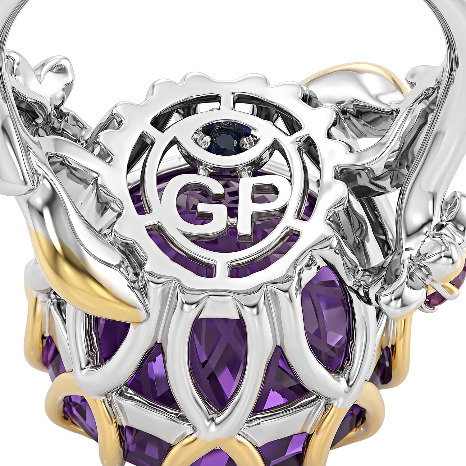 GP Italian Garden Collection African Amethyst and Orissa Rhodolite Garnet 11.65 ctw Ring in 18K Vermeil YG and Rhodium Over Sterling Silver (Size 6.0)