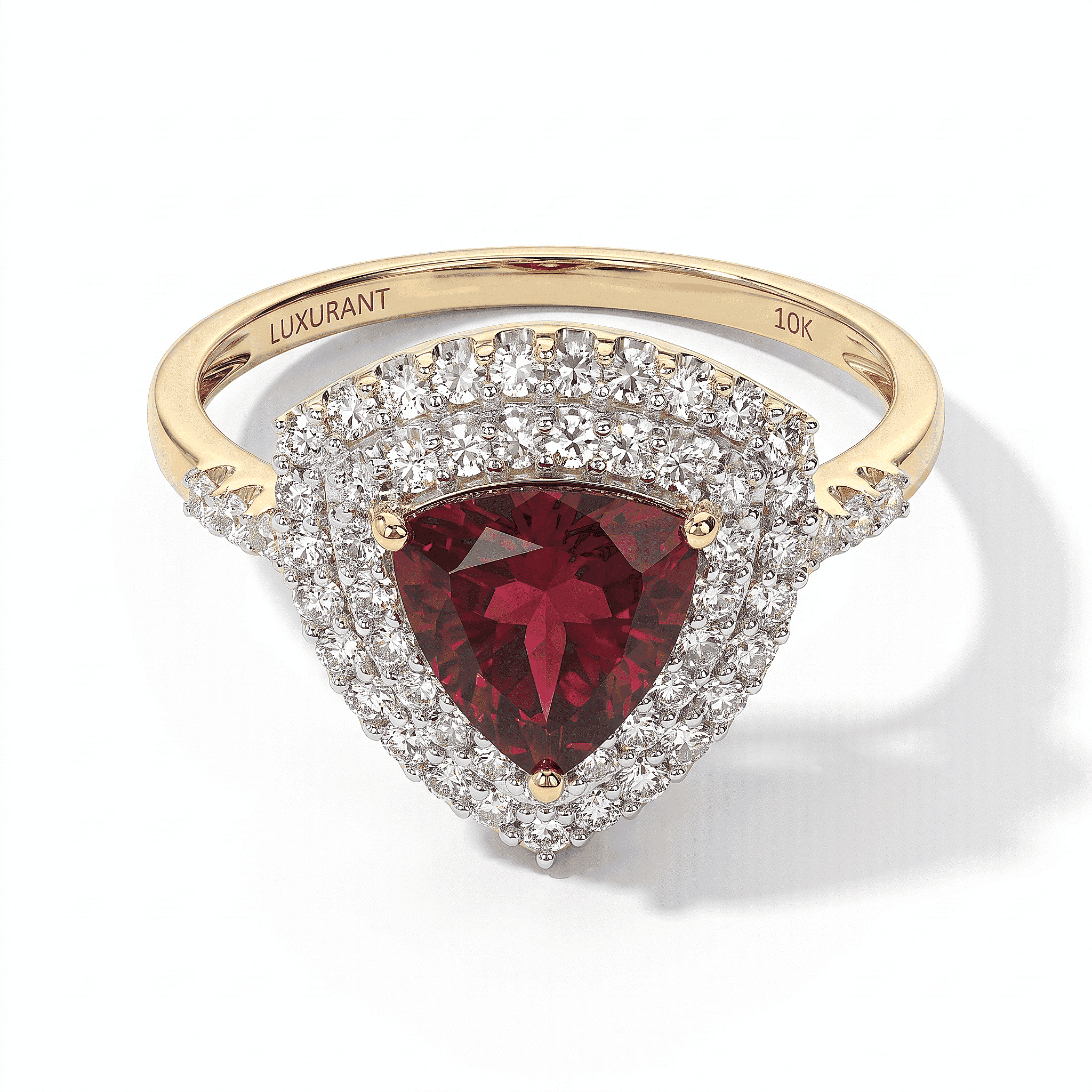 AAA Radiant Ember Garnet and Luxuriant Lab Grown Diamond VS 2.60 ctw Blossom Halo Ring in 10K Yellow Gold (Size 10.0)
