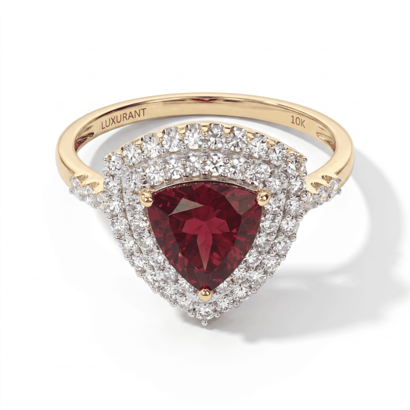 Doorbuster AAA Radiant Ember Garnet and Luxuriant Lab Grown Diamond (VS) 2.60 ctw Ring in 10K Yellow Gold (Size 8.0)
