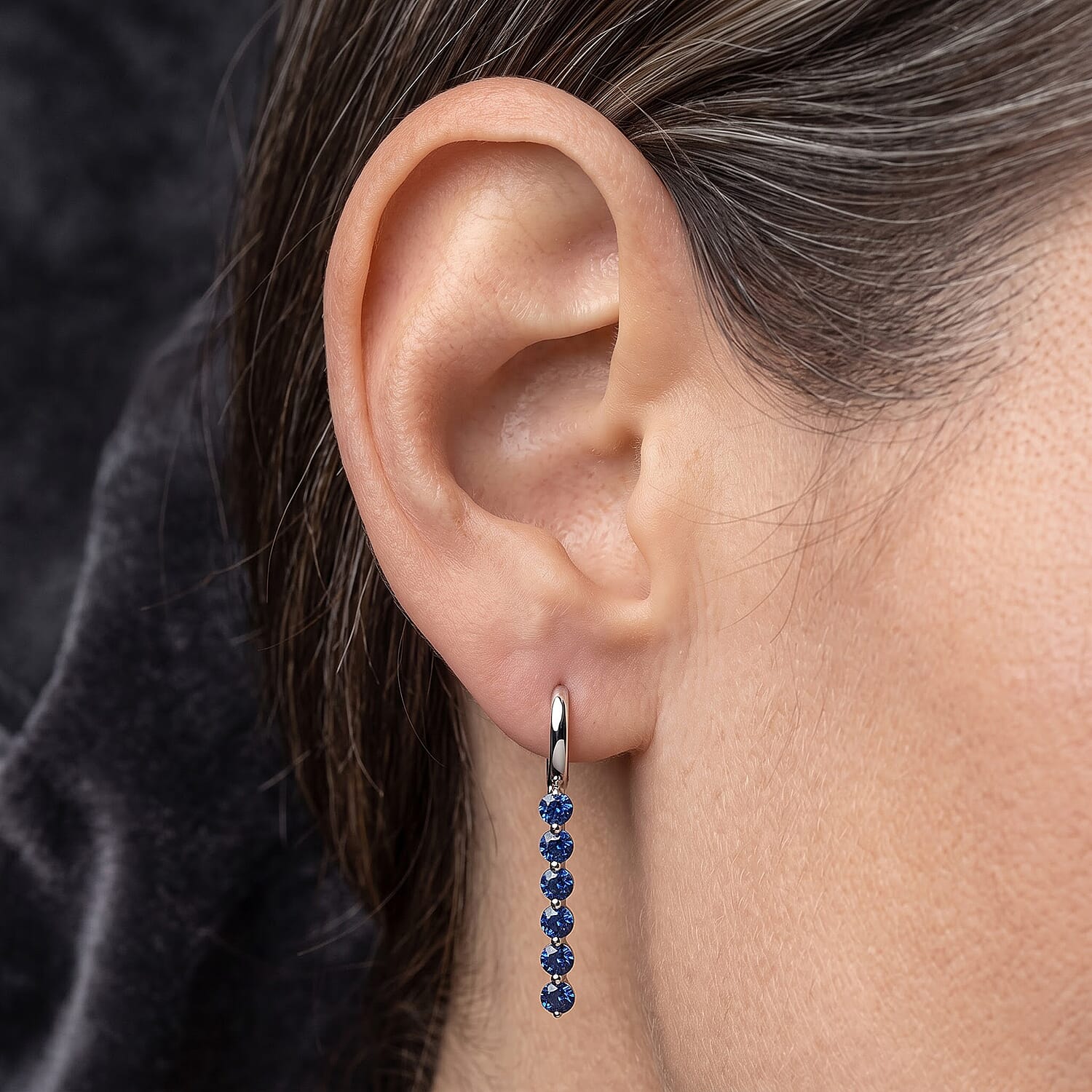 Luxuriant Lab Grown Blue Diamond (IR) SI 1.50 ctw Earrings in Rhodium Over Sterling Silver