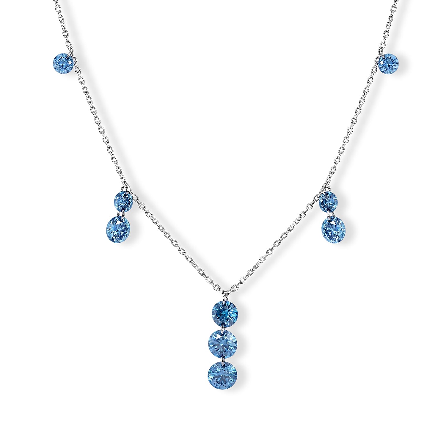 Luxuriant Lab Grown Blue Diamond (IR) SI 2.00 ctw Necklace in Rhodium Over Sterling Silver 20 Inches