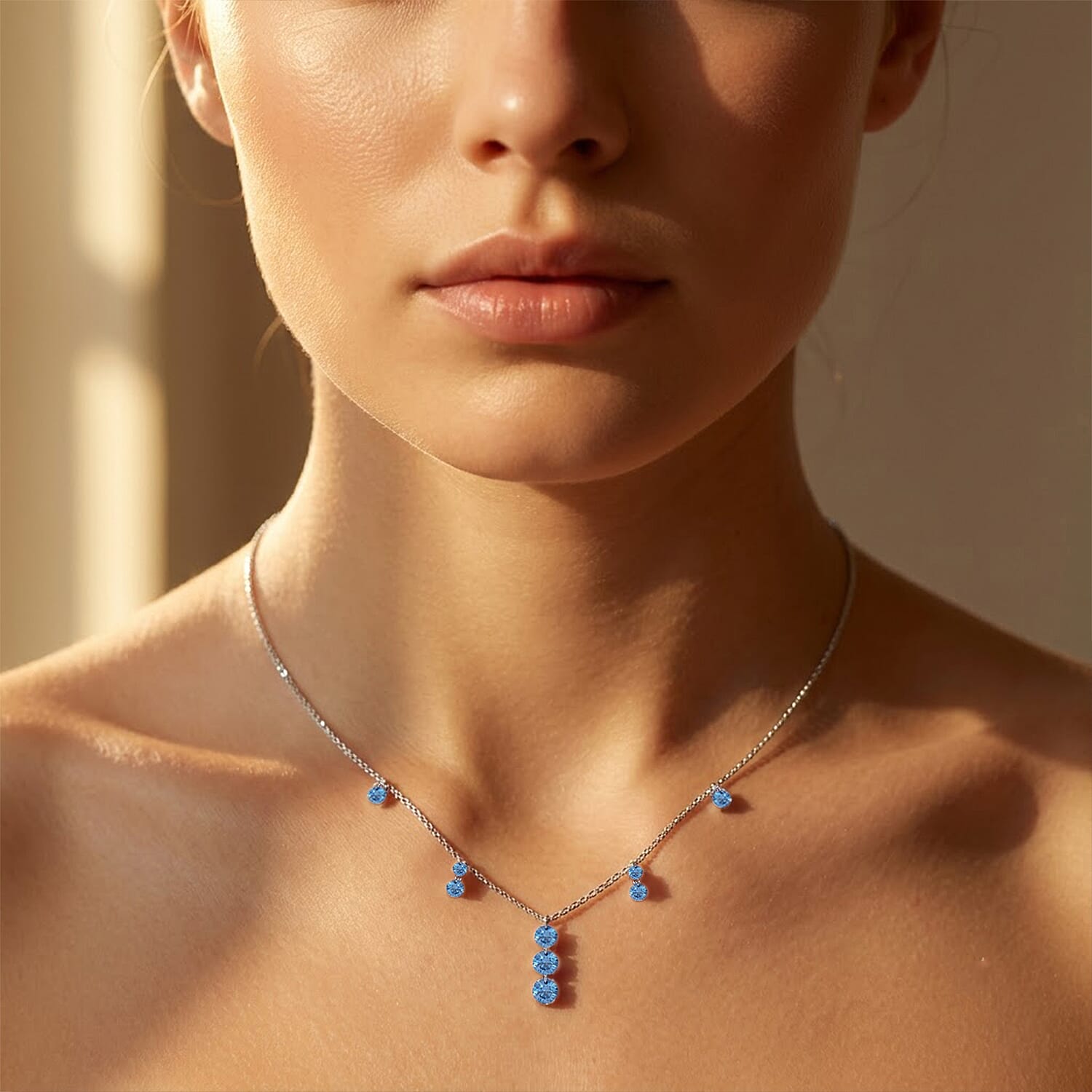 Luxuriant Lab Grown Blue Diamond (IR) SI 2.00 ctw Necklace in Rhodium Over Sterling Silver 20 Inches