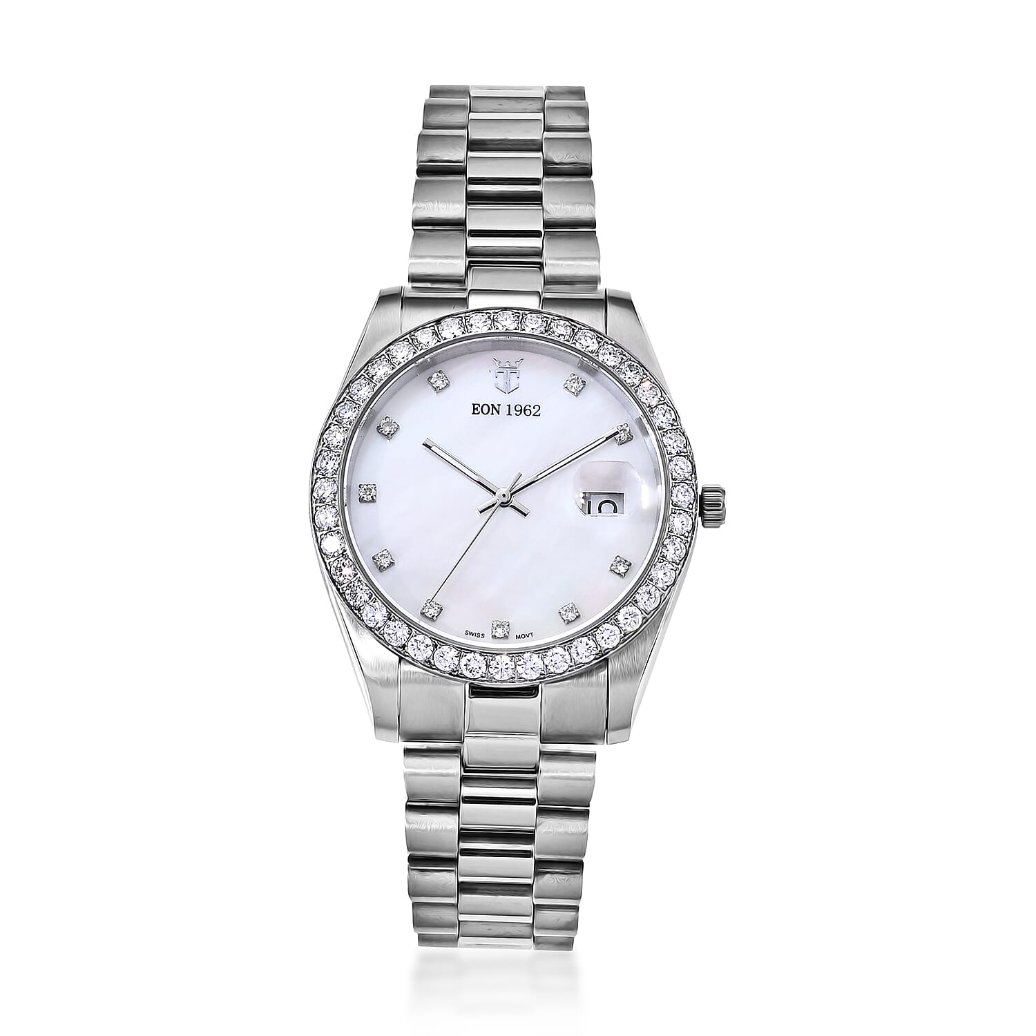 EON 1962 Lab Grown Diamond SI 2.70 ctw Ronda 515 with Date Swiss Movement Watch in Stainless Steel