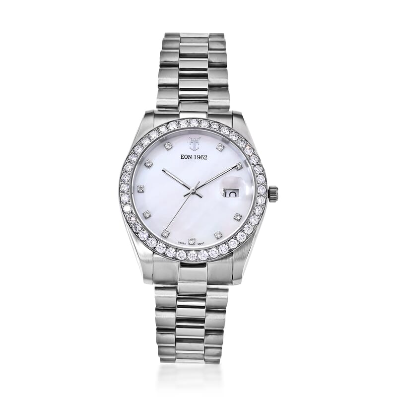 EON 1962 Lab Grown Diamond SI 2.70 ctw Ronda 515 with Date Swiss Movement Watch in Stainless Steel
