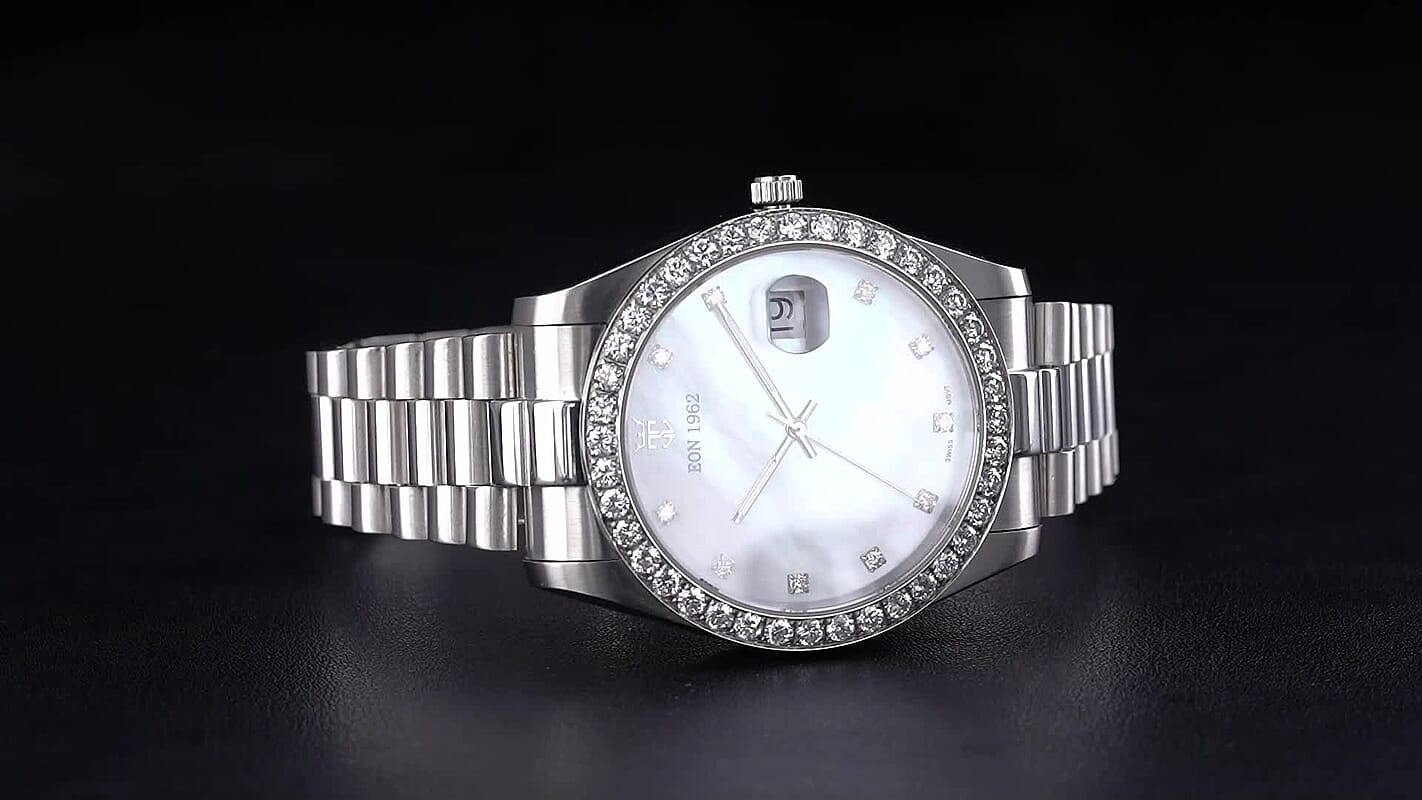 EON 1962 Lab Grown Diamond SI 2.70 ctw Ronda 515 with Date Swiss Movement Watch in Stainless Steel