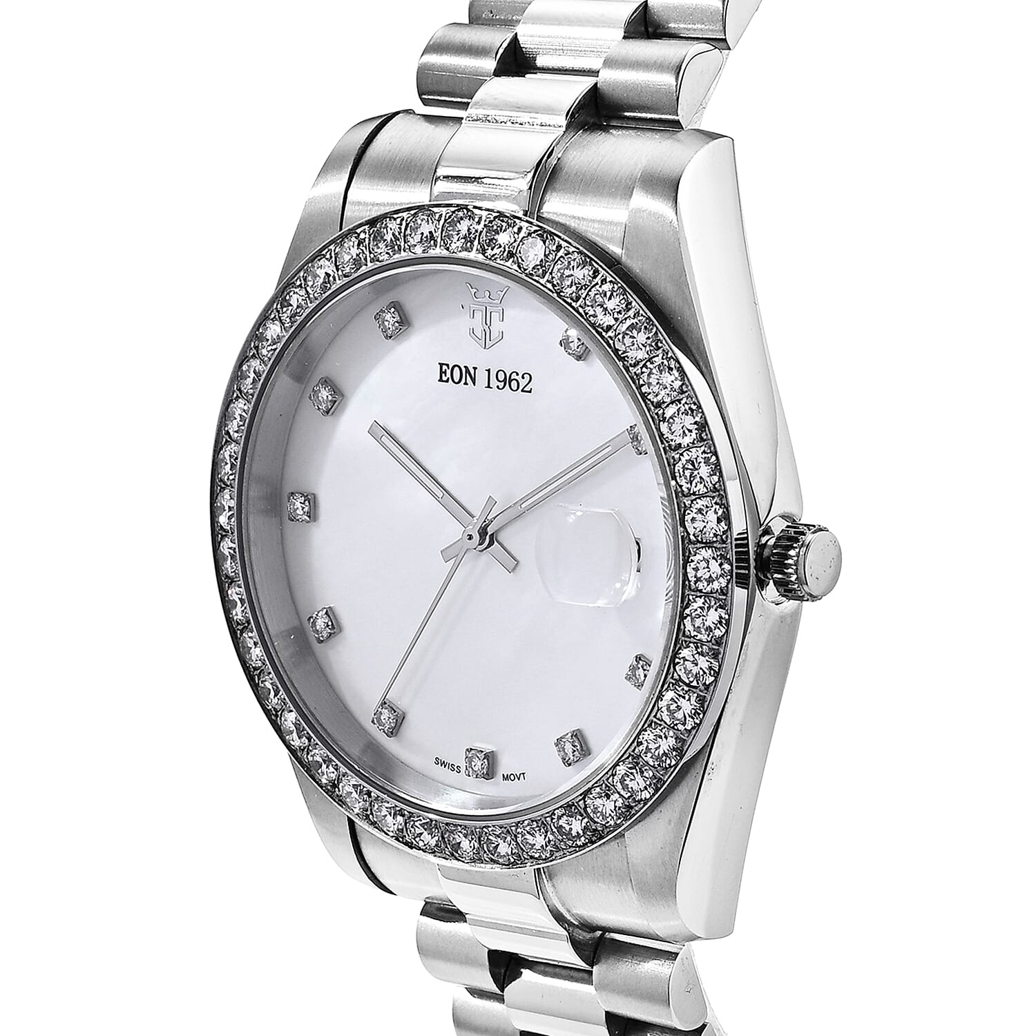 EON 1962 Lab Grown Diamond SI 2.70 ctw Ronda 515 with Date Swiss Movement Watch in Stainless Steel