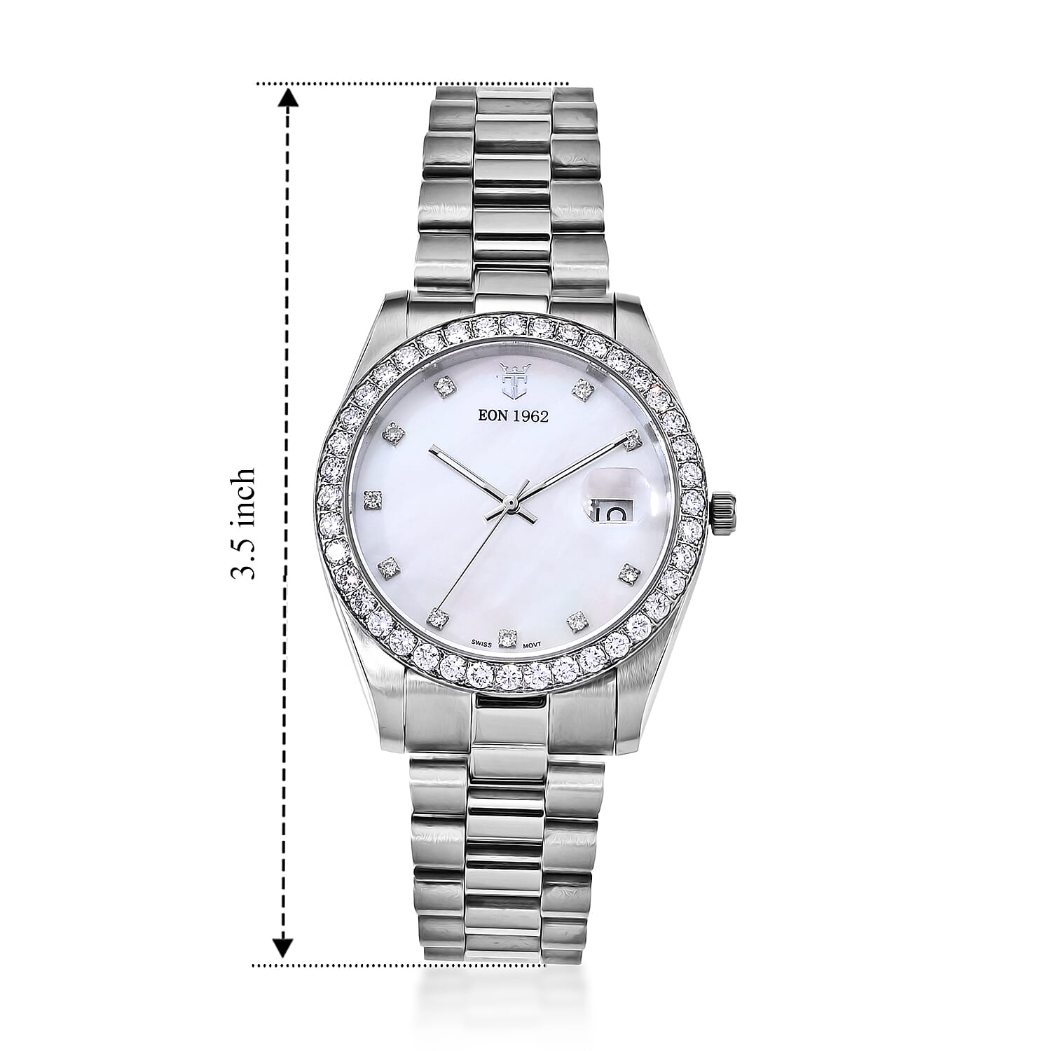 EON 1962 Lab Grown Diamond SI 2.70 ctw Ronda 515 with Date Swiss Movement Watch in Stainless Steel