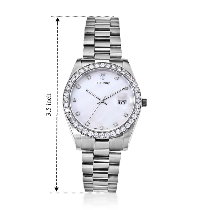 EON 1962 Lab Grown Diamond SI 2.70 ctw Ronda 515 with Date Swiss Movement Watch in Stainless Steel