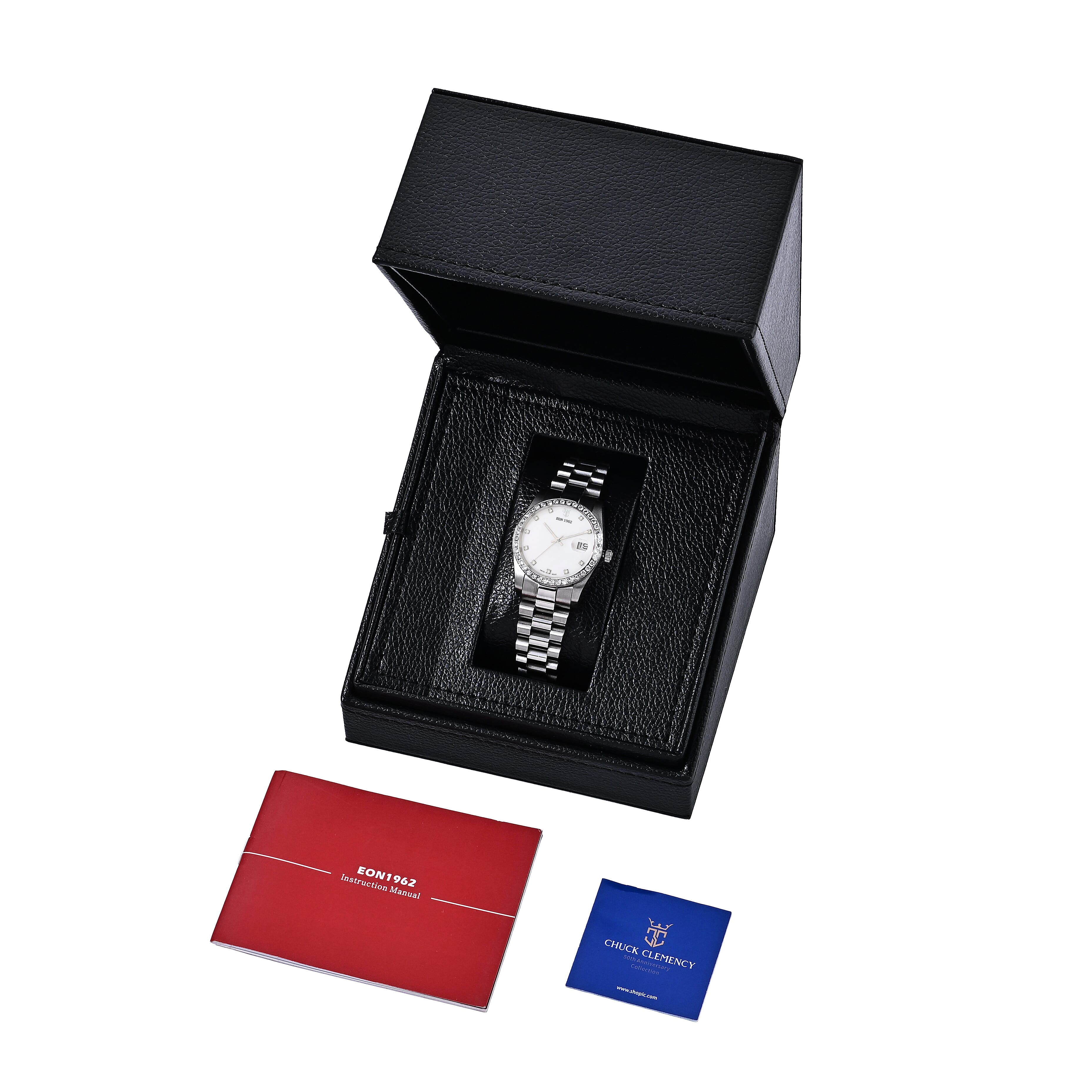 EON 1962 Lab Grown Diamond SI 2.70 ctw Ronda 515 with Date Swiss Movement Watch in Stainless Steel