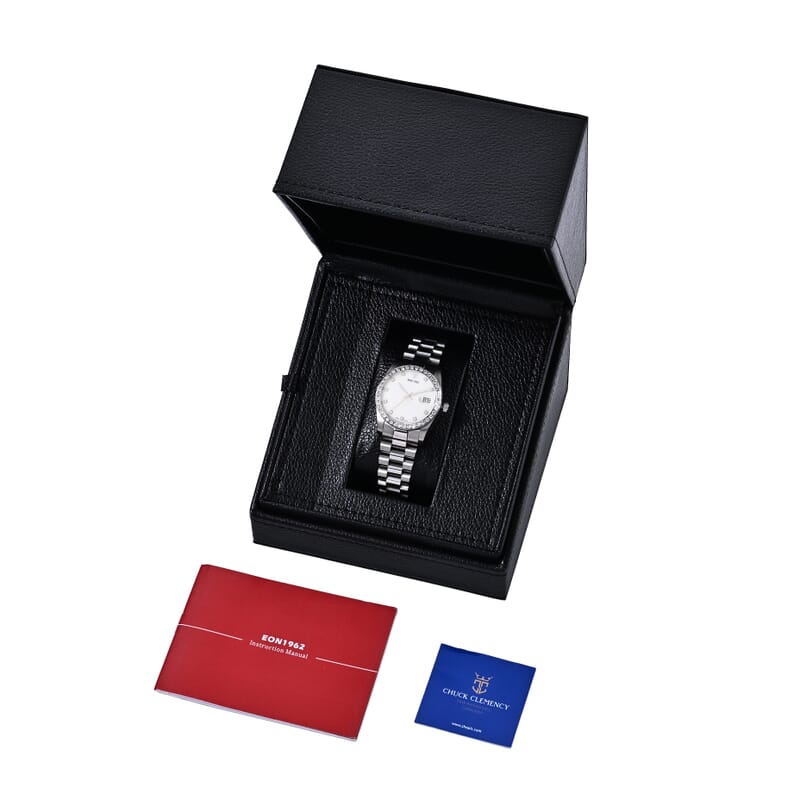 EON 1962 Lab Grown Diamond SI 2.70 ctw Ronda 515 with Date Swiss Movement Watch in Stainless Steel