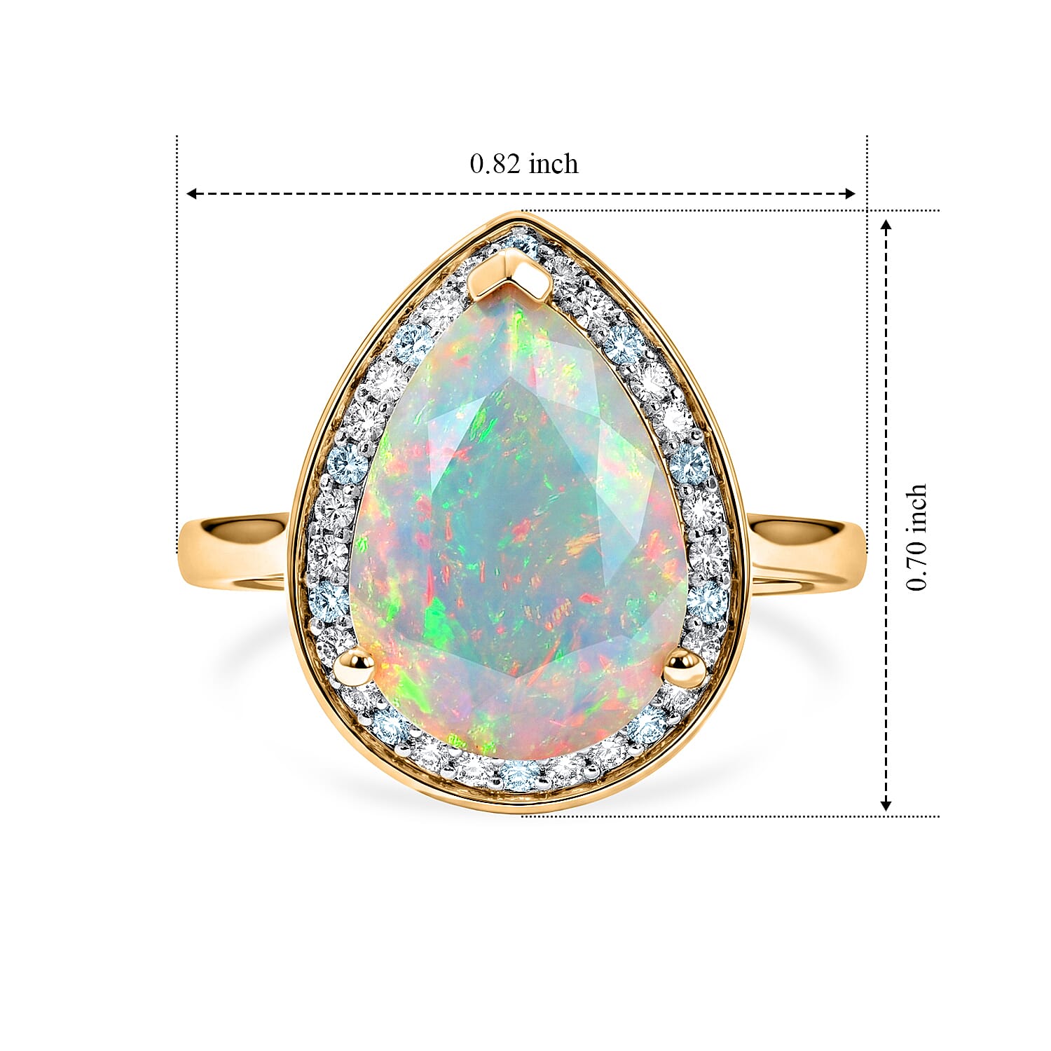 D'Joy Premium Ethiopian Welo Opal, Moissanite and Paraiba Tourmaline 2.25 ctw Blue Light Halo Ring in 18K Vermeil Yellow Gold Over Sterling Silver (Size 6.0)