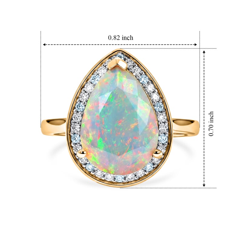 D'Joy Premium Ethiopian Welo Opal, Moissanite and Paraiba Tourmaline 2.25 ctw Blue Light Halo Ring in 18K Vermeil Yellow Gold Over Sterling Silver (Size 6.0)