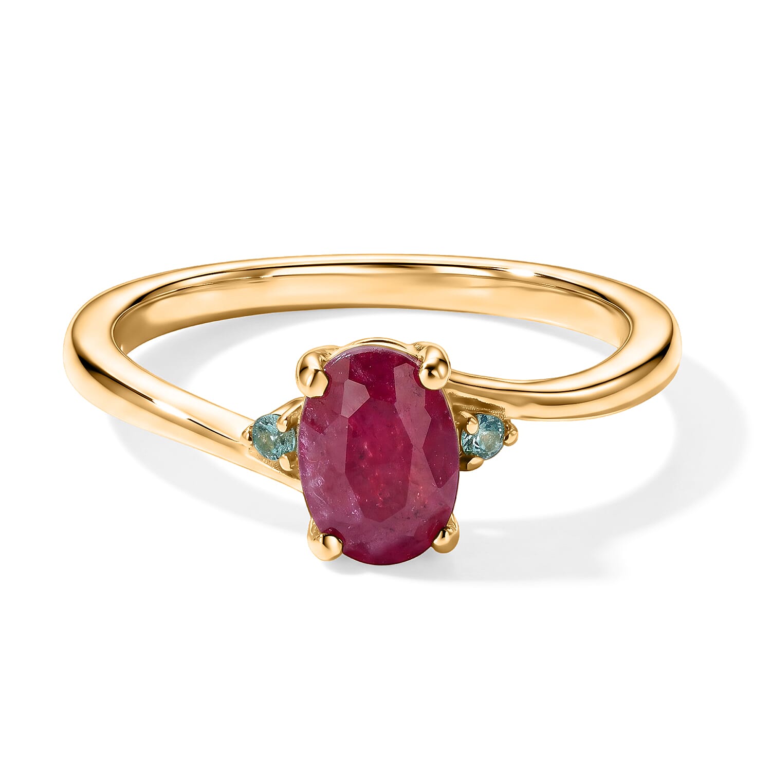D''Joy Premium Mozambique Rubyn and Paraiba Tourmaline 1.10 ctw Ring in 18K Vermeil Yellow Gold Over Sterling Silver (Size 6.0)
