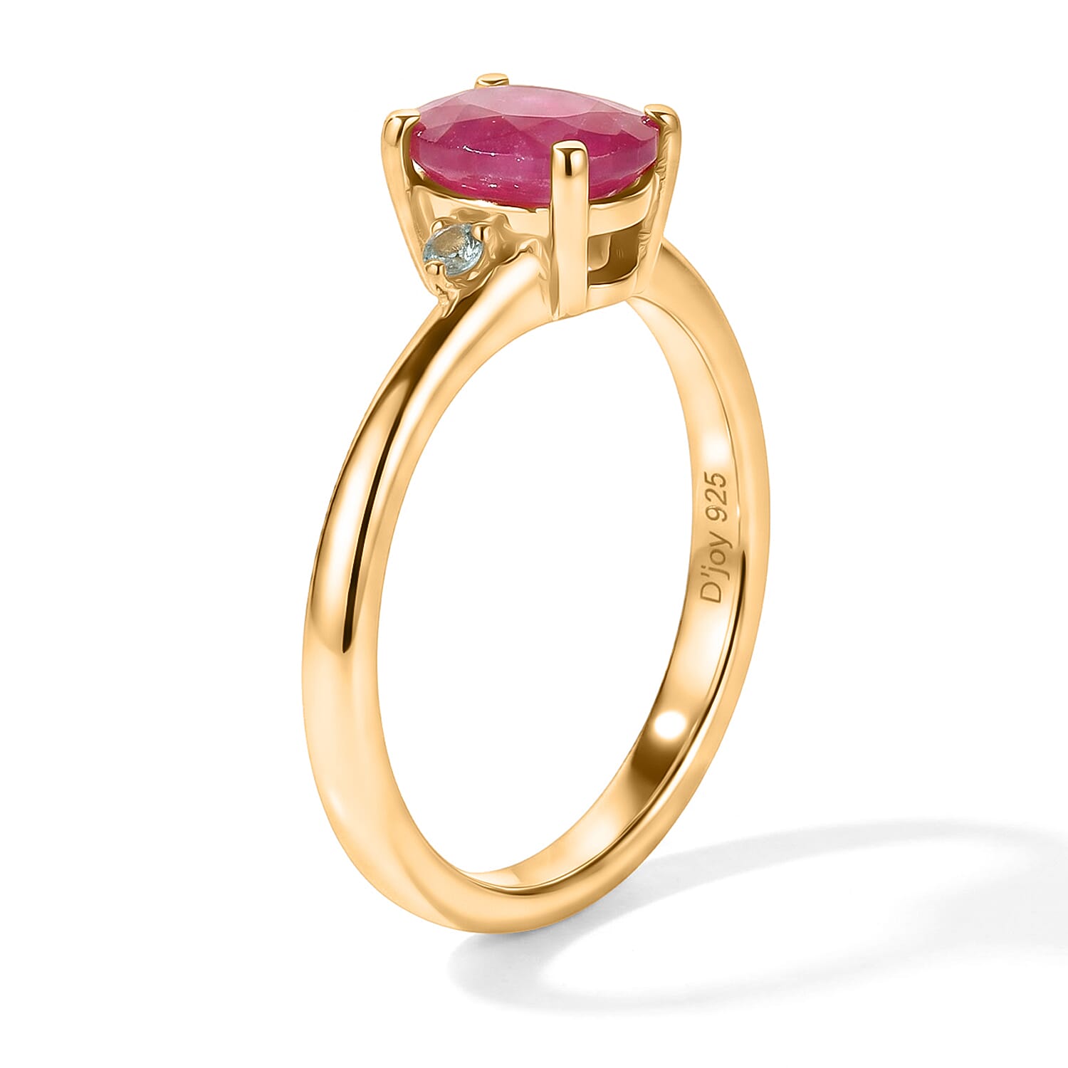 D'Joy Premium Mozambique Rubyn and Paraiba Tourmaline 1.10 ctw Ring in 18K Vermeil Yellow Gold Over Sterling Silver (Size 6.0)