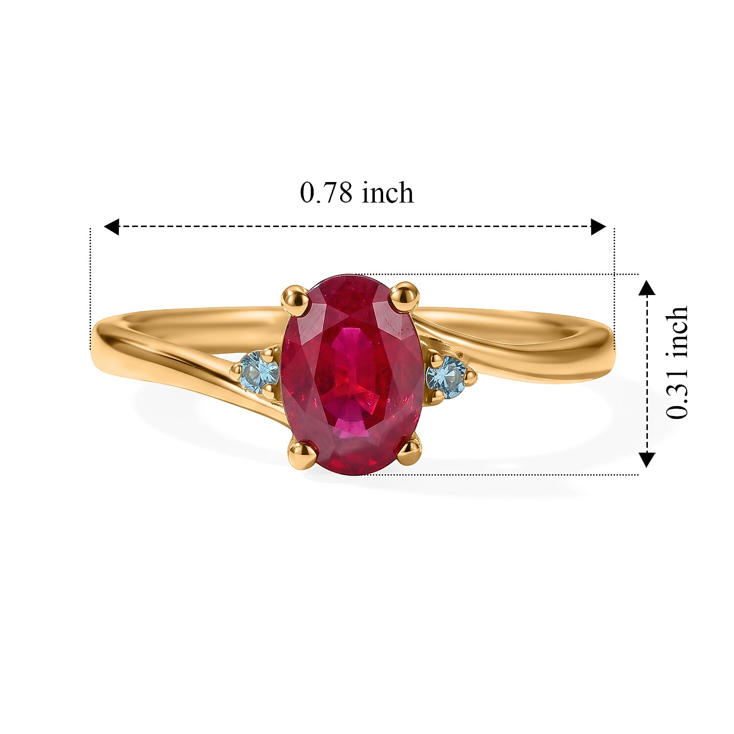 D'Joy Premium Mozambique Rubyn and Paraiba Tourmaline 1.10 ctw Ring in 18K Vermeil Yellow Gold Over Sterling Silver (Size 6.0)