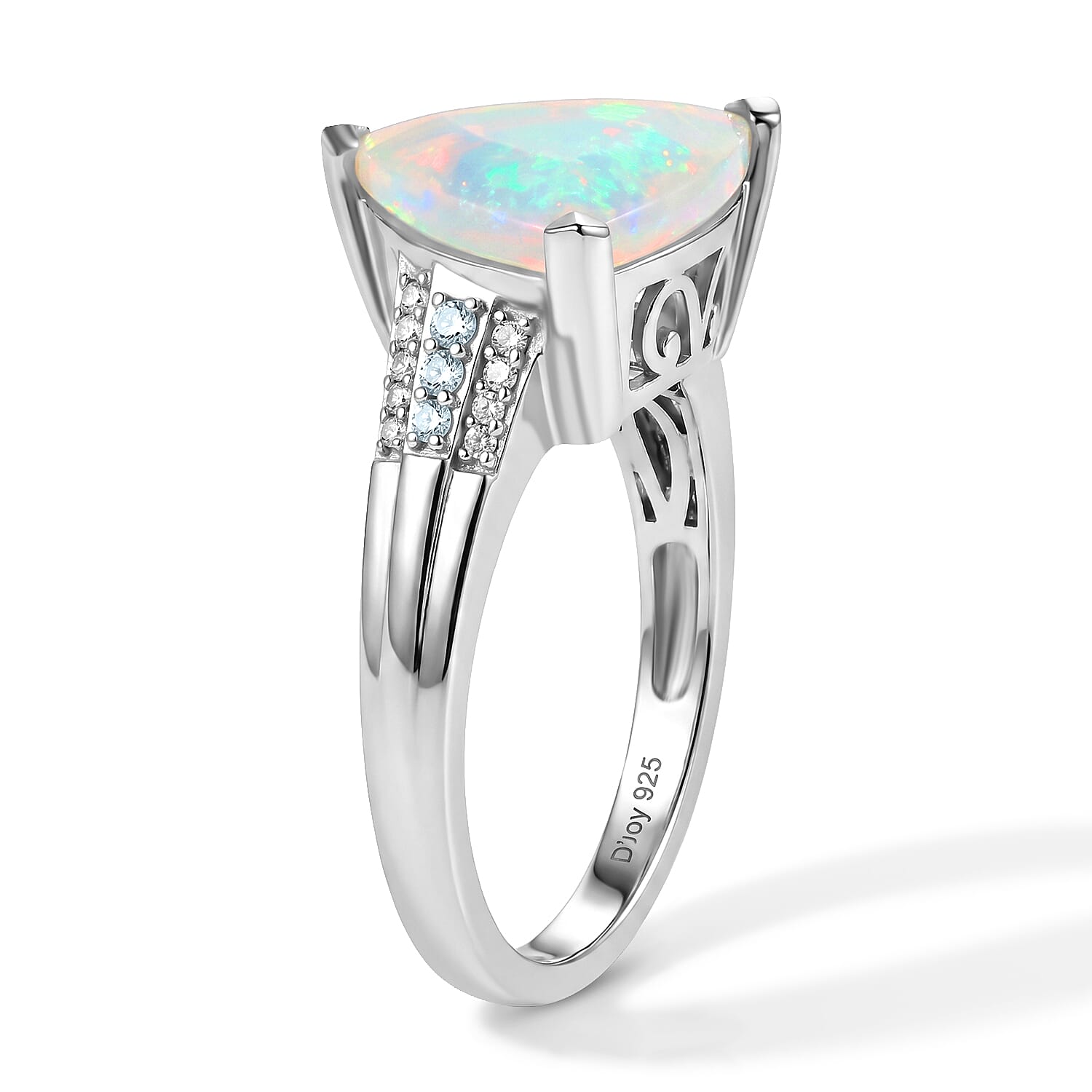 D'Joy Premium Ethiopian Welo Opal and Multi Gemstone 3.60 ctw Blue Radiance Ring in Rhodium Over Sterling Silver (Size 6.0)