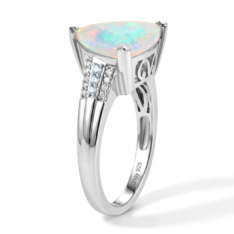 D'Joy Premium Ethiopian Welo Opal and Multi Gemstone 3.60 ctw Blue Radiance Ring in Rhodium Over Sterling Silver (Size 6.0)