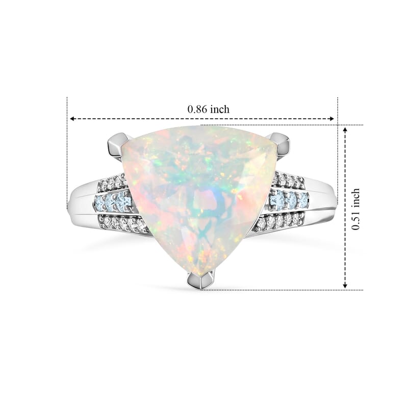 D'Joy Premium Ethiopian Welo Opal and Multi Gemstone 3.60 ctw Blue Radiance Ring in Rhodium Over Sterling Silver (Size 6.0)