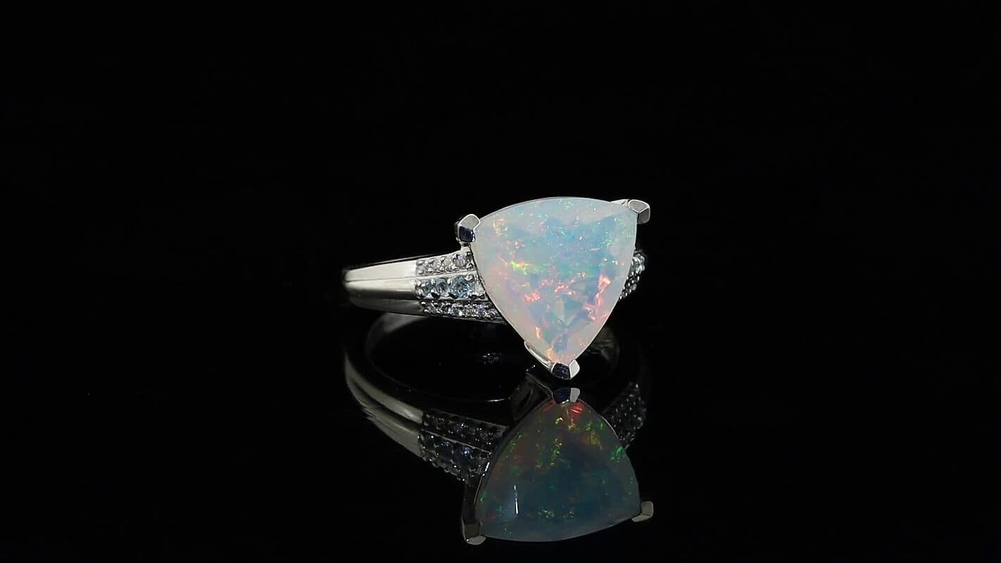 D''Joy Premium Ethiopian Welo Opal, Multi Gemstone Ring in Rhodium Over Sterling Silver (Size 6.0) 3.20 ctw